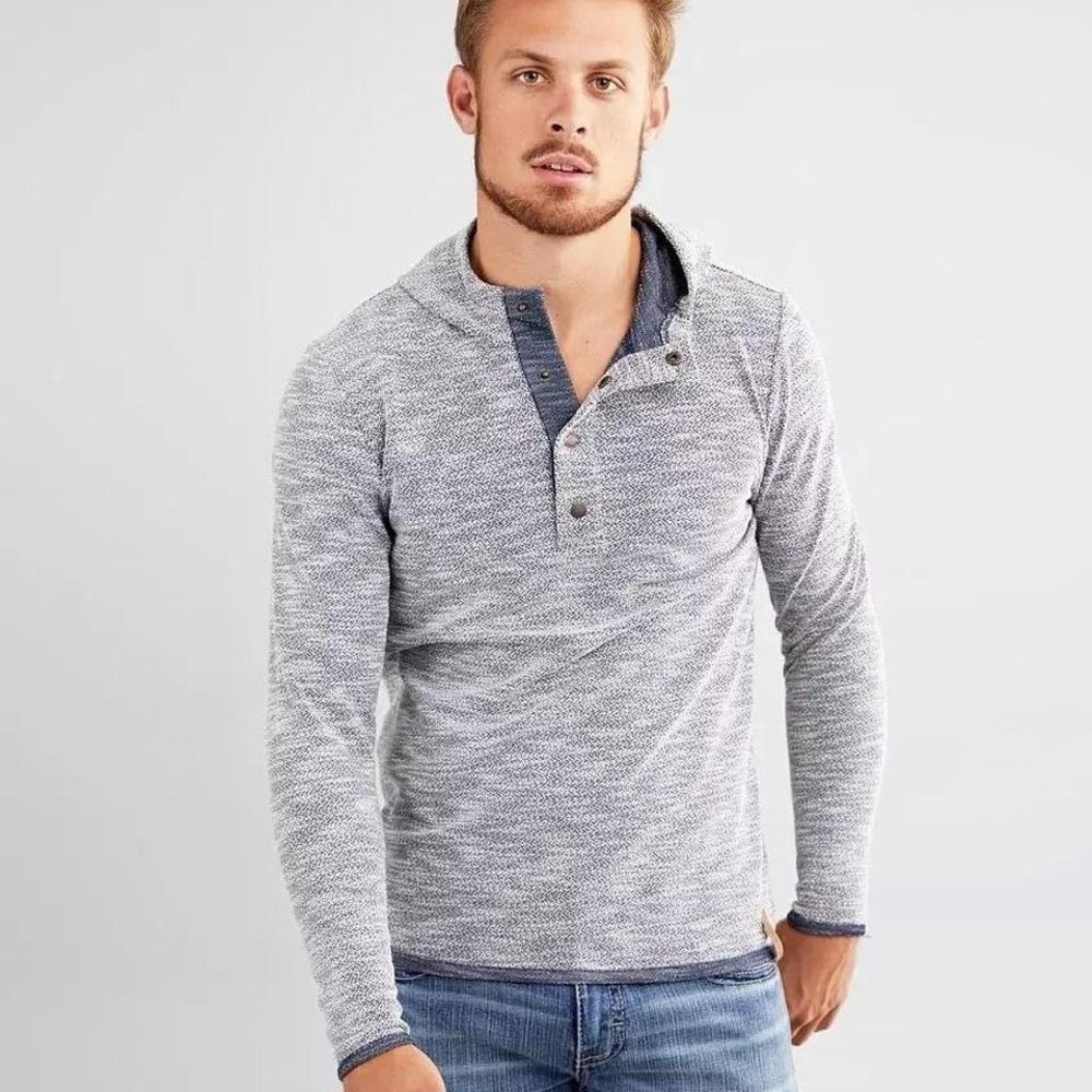 Buckle Outpost Mens Henley‎ Hoodie Pullover Long Sleeve Casual Button Up